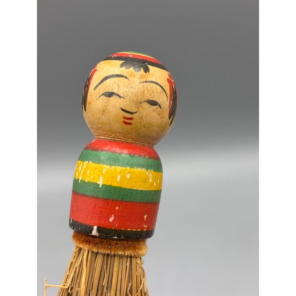 Vtg Japanese Kokeshi Straw Whisk Broom Hand Painted Occupied Japan - Picture 2 of 5